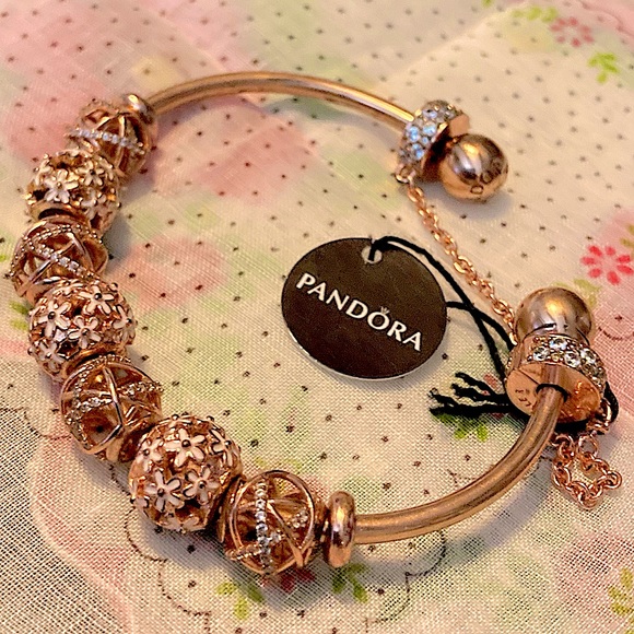 *AUTHENTIC PANDORA* 18krose gold over 925ss SIZE 3 Cuff bangle bracelet w/EXTRAS - Picture 7 of 15